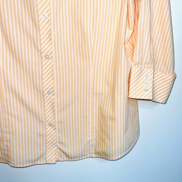 Chico’s No Iron 100% Cotton Neon Orange & White Striped Button Down Shirt Large - Picture 5 of 11